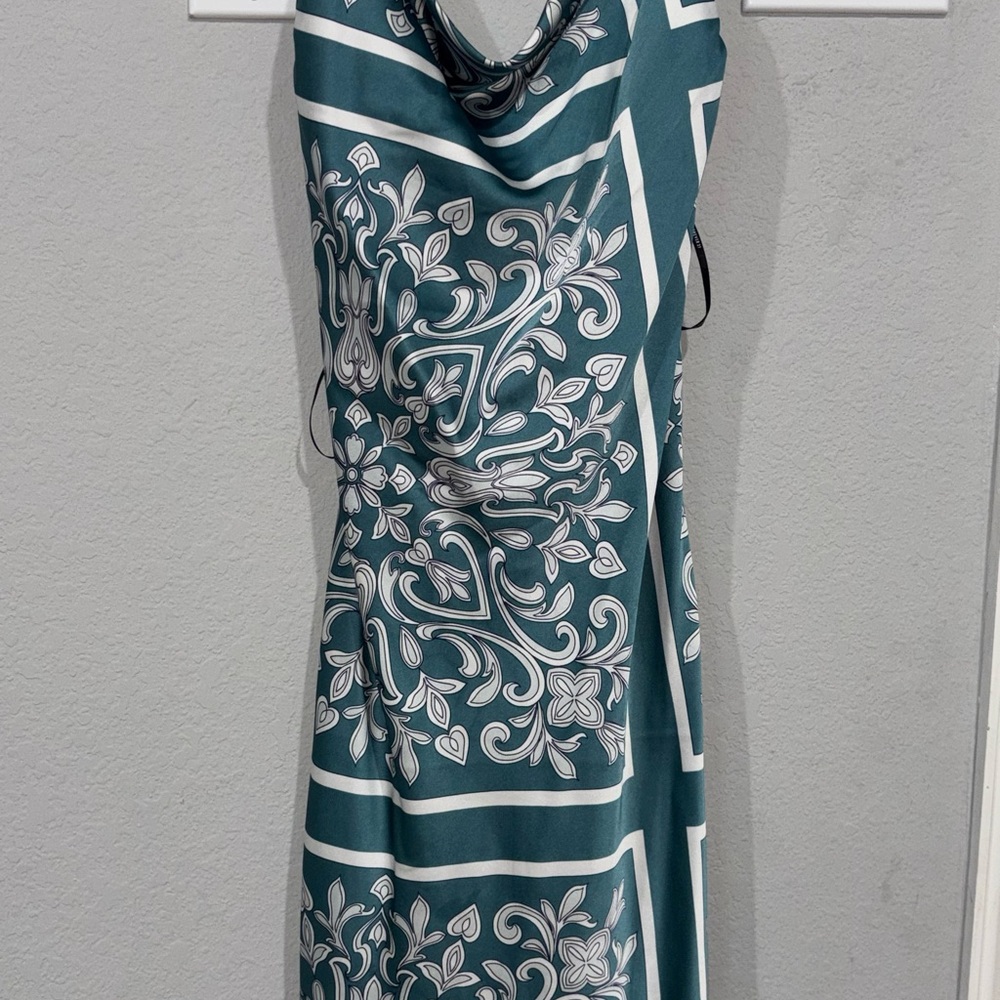 Forever 21 Teal and White Floral Maxi Slip Dress